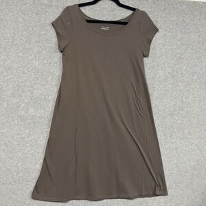 Eileen Fisher Brown A-Line Dress S Organic Cotton Made in USA Minimalist Lagom